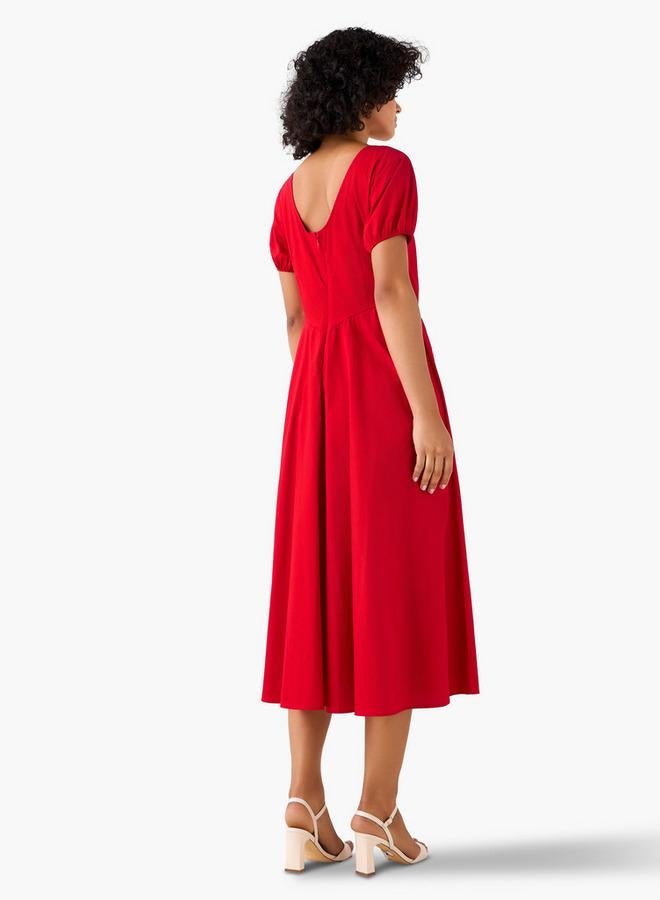 تواكستريمز فستان قطني متوسط الطول بتصميم - وأكمام منتفخة - Image 3